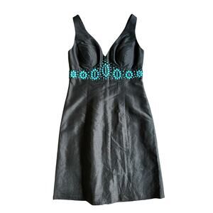 White House Black Market Formal Silk Black Western Turquoise Dress Size 8